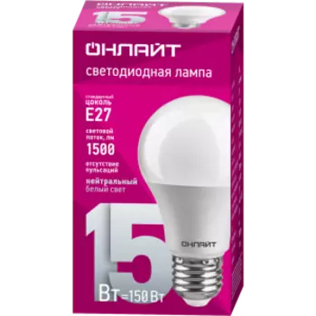 Лампа светодиодная Онлайт, E27, 15 Вт, 4000K, груша