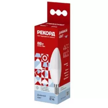 Лампа светодиодная Рекорд, 8 Вт, Е14, 4000К, свеча