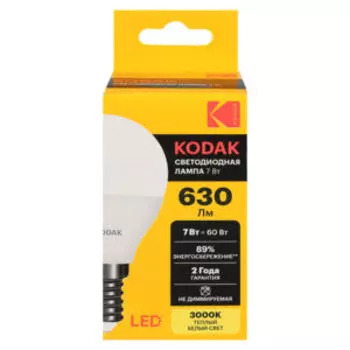 Лампочка светодиодная Kodak LED, E14, 7 Вт, теплый свет, шар