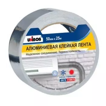 Лента клейкая алюминиевая UNIBOB, 50 мм, 25 м, 70 мкм