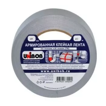 лента клейкая армированная UNIBOB 48мм х 40м, серая (на основе х/б ткани),арт.37969