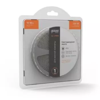 Лента светодиодная Gauss Basic, LED 5050/60, 12 В, 10 Вт/м, 700 Лм/м, 3000K, IP65, 3м
