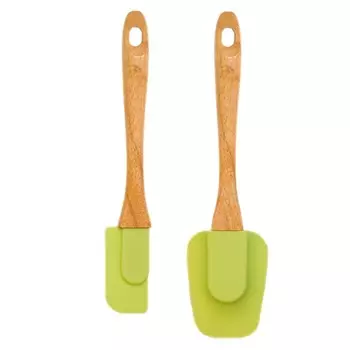 Лопатка зеленая с деревянной ручкой, 23.7 см, силикон/дерево