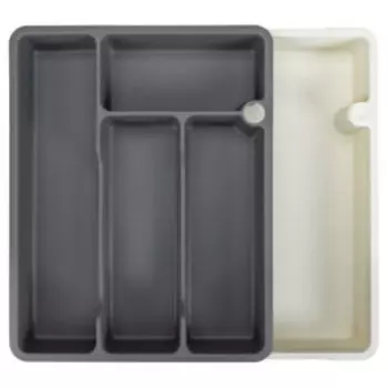 Лоток раздвижной для столовых приборов, 37.3х28.7х4.9 см, пластик, серый