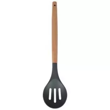 Ложка с прорезями Д Black, 28 см, силикон/дерево