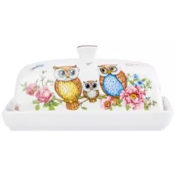 Масленка Elan Gallery Совушки, 13.5х9х6.5 см, фарфор