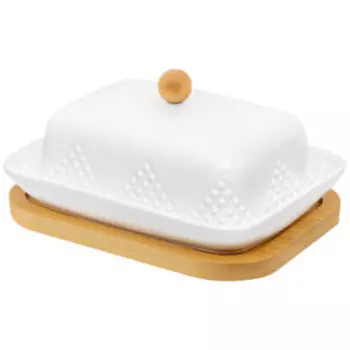 Масленка Ромбики, 16,5 х 13 х 8,5 см, фарфор/ дерево