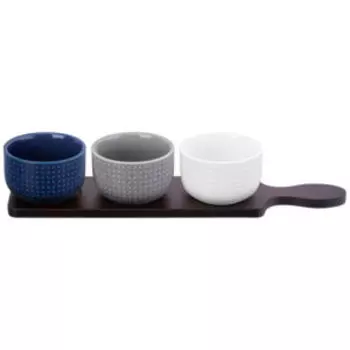 Менажница на подставке Колоранс, 3 пиалы, 150 мл, фарфор/бамбук