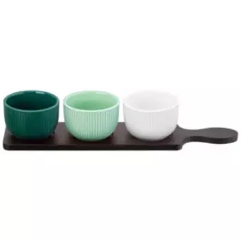 Менажница на подставке Колоранс, 3 пиалы, 150 мл, фарфор/бамбук