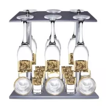 минибар со стойкой д/напитков PROMSIZ Перфетто 6 бокалов-200мл, 6 стаканов-255мл, 6 стопок-60мл, cтекло