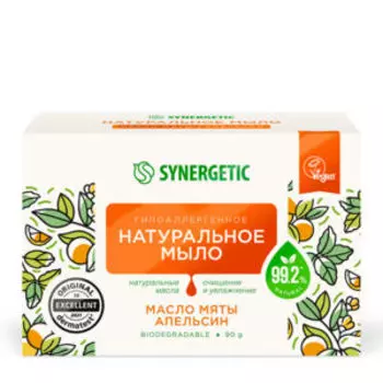 Мыло туалетное Synergetic Масло мяты и апельсин, натуральное, 90 г