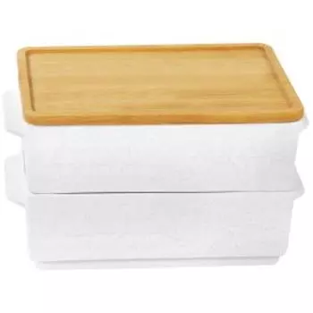 Набор 2 блюд для холодца Elan Gallery Птички на ветке, 800 мл, бамбуковая крышка, фарфор