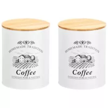 Набор банок для хранения Elan Gallery Coffee, 2 шт, 1.1 л, металл/бамбук