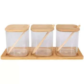 Набор банок для специй, 3 шт, 450 мл, стекло/бамбук