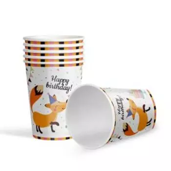Набор бумажных одноразовых стаканов Лисенок Friendly Birthday, 6 шт, 200 мл