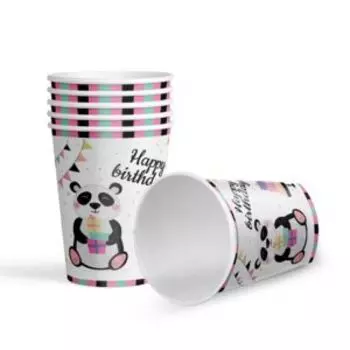 Набор бумажных одноразовых стаканов Панда Friendly Birthday, 6 шт, 200 мл