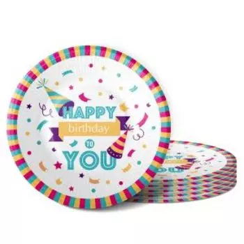 Набор бумажных одноразовых тарелок Веселая вечеринка, 6 шт, 18 см