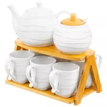 Набор чайный Айсберг волны, 8 предметов, на бамбуковой подставке