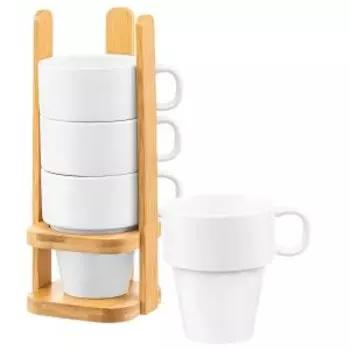 Набор чайный Elan Gallery Волны, 170 мл, фарфор, 4 кружки на бамбуковой подставке