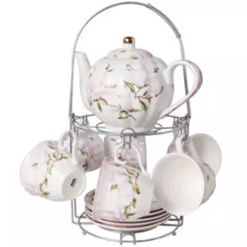 Набор чайный Lavenir Цветы, 6 персон, 13 предметов, фарфор, на подставке с чайником