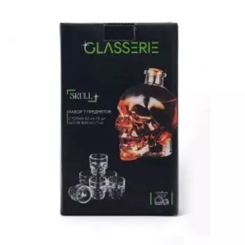 набор д/напитков GLASSERIE Skull 7 пред., штоф 800мл, стопки 6шт 50мл, стекло