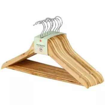 Набор деревянных вешалок для одежды Домовой, 10 шт, 44.5 см, с перекладиной, лакированные