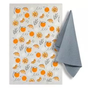 Набор для кухни Апельсины сканди, 2 шт, 39х60 и 35х60 см, полулён/вафля, в ассортименте