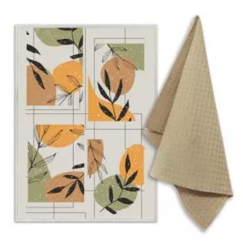 Набор для кухни Безмятежность, 2 шт, 39х60 см, полулён/вафля, шелкография, в ассортименте