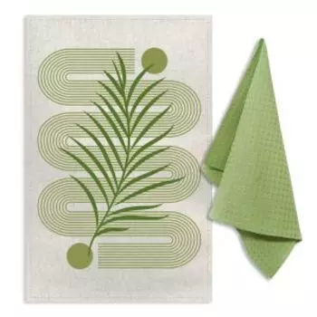 Набор для кухни Графика, 2 шт, 39х60 и 35х60 см, полулён/вафля, зеленый, в ассортименте