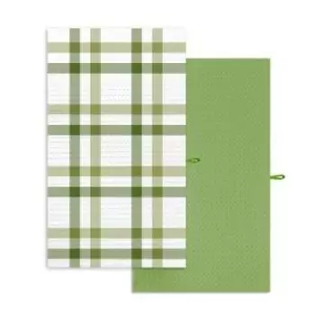 Набор для кухни Клетка Каледония, 2 шт, 35х60 см, вафля, шелкография, хлопок, зеленый