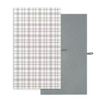 Набор для кухни Клетка Стюарт, 2 шт, 35х60 см, вафля, шелкография, хлопок, серая
