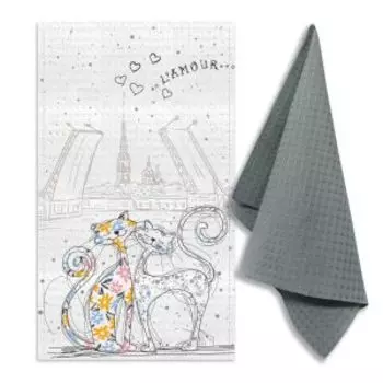 Набор для кухни Коты влюбленные, 2 шт, 35х60 см, вафля, шелкография, в ассортименте