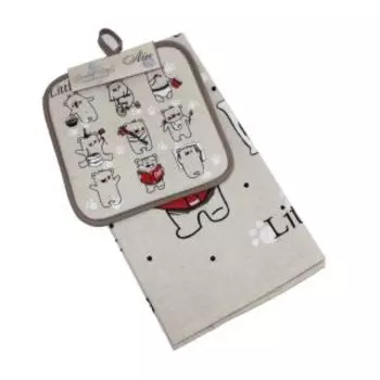 набор для кухни Полулен: полотенце, 45х60см/39х60, прихватка, 18х18см, шелкография, ассортимент, 50% хлопок, 50% лен