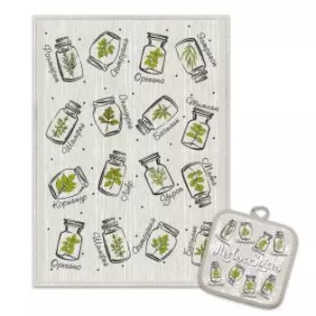 Набор для кухни Специи, 2 предмета, хлопок/лён, шелкография