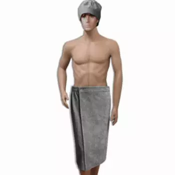 Набор для сауны махровый, накидка и шапочка, темно-серый, хлопок