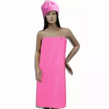 Набор для сауны махровый, парео и шапочка, розовый, хлопок