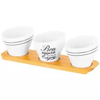 Набор для сервировки Elan Gallery Bon Appetit, 3 пиал, 160 мл, фарфор/бамбук