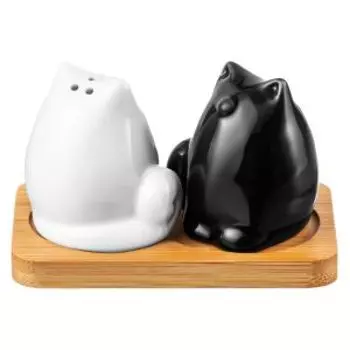 Набор для специй Elan Gallery Котики, 2 шт, 10.5х6.5х6.5 см, фарфор/бамбук