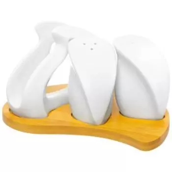 Набор для специй Кристалл на деревянной подставке, 3 предмета, фарфор