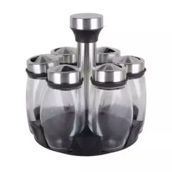 набор для специй на подставке 7 пр, 6 бан., нерж.сталь/пласт./стек.