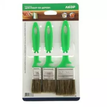 Набор кистей АКОР для работ по дереву, 25х10мм, 35х10мм, 50х12мм