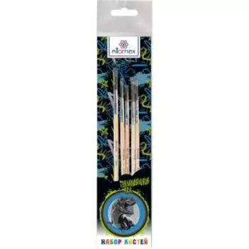 Набор кистей Attomex T-Rex Dino, 5 шт, деревянная ручка