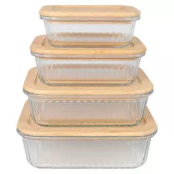 Набор контейнеров Домовой Ribbed, 4 шт, 380/660/1060/1510 мл., стекло/бамбук