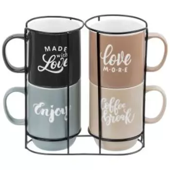 Набор кружек Elan Gallery Настроение, 4 шт, 430 мл, фарфор, на металлической подставке