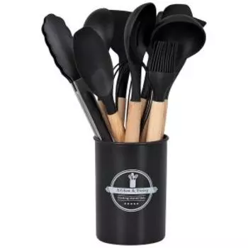 Набор кухонных аксессуаров, 12 предметов, силикон/дерево