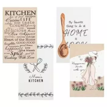 Набор кухонных полотенец Доляна Happiness, 4 шт, 35х60 см, вафля