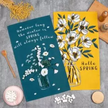 Набор кухонных полотенец Доляна Hello spring, 2 шт, 35х60 см, вафля
