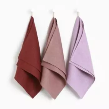 набор кухонных полотенец ЭТЕЛЬ 40х70-3шт, лён 100% Freedom, розовая гамма