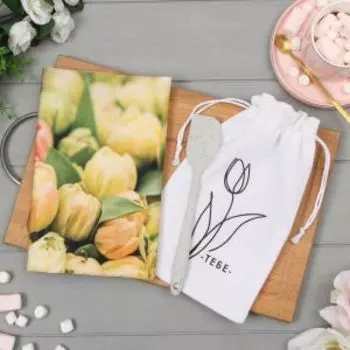 набор подарочный ЭТЕЛЬ 8 Марта: полотенце 40х73см, хлопок + лопатка силикон. + мешочек с завязками