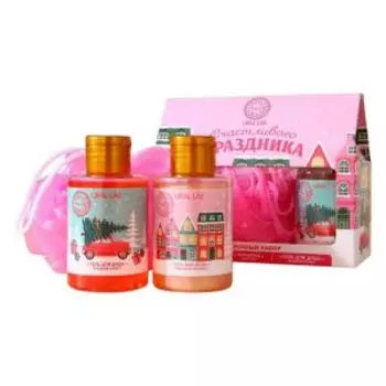 Набор подарочный Ural Lab Счастливого праздника, гели для душа и мочалка для тела